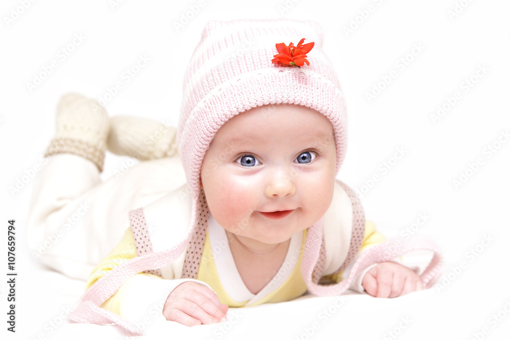 newborn european baby girl boy with red flower 3 months old newborn european baby girl boy with red flower 3 months old