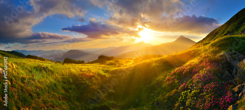 Fototapeta Naklejka Na Ścianę i Meble -  Sunset in summer mountains
