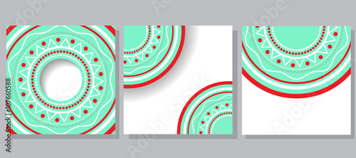 three examples of postcards with cyclical ornament