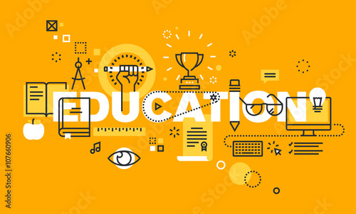Thin line flat design banner for EDUCATION web page, classical and on-line education, increasing knowledge, choice of universities. Vector illustration concept for website and mobile website banners.