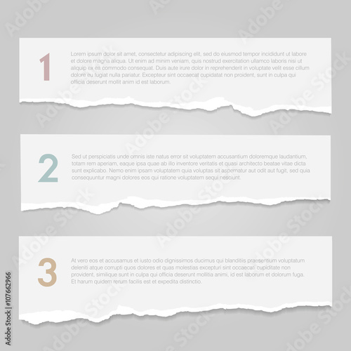 Realistic lacerated white paper banners. Vector illustration.