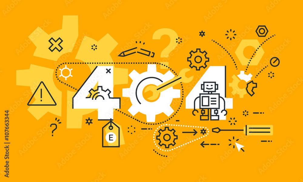 Fototapeta premium Thin line flat design banner for 404 web page, not found web page, http standard response code. Modern vector illustration concept of number 404 for website and mobile website backgrounds or banners.