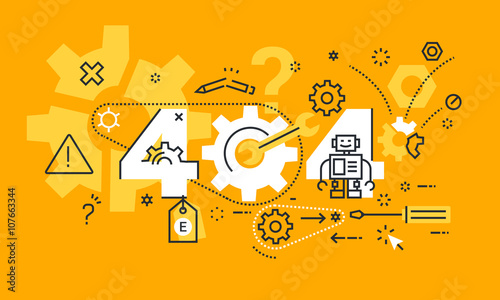 Thin line flat design banner for 404 web page, not found web page, http standard response code. Modern vector illustration concept of number 404 for website and mobile website backgrounds or banners.