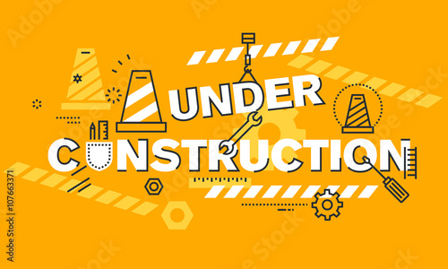 Thin line flat design banner for UNDER CONSTRUCTION web page, website development process, coming soon web page information, website maintenance.