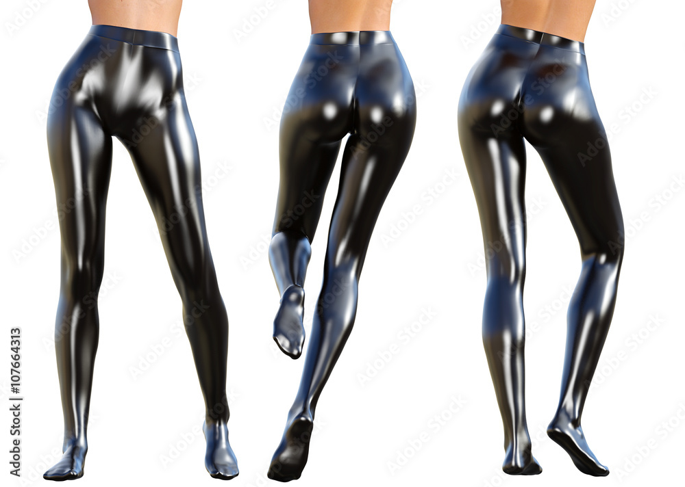 Set of sexy slim female legs in black latex stockings. Conceptual fashion  art. Shiny pantyhose. Seductive candid pose. 3D render, photorealistic  image. Stock Illustration | Adobe Stock