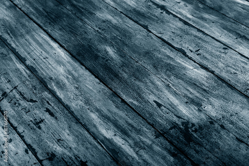 Old and shabby painted floor. Wooden planks texture background blue