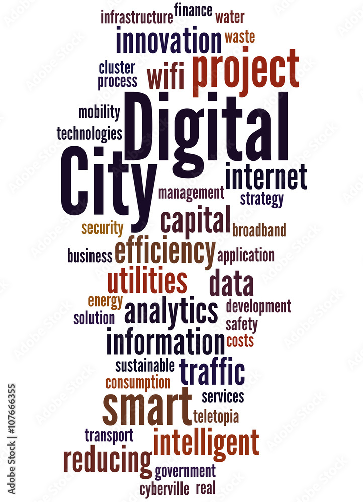 Obraz premium Digital City, word cloud concept 6