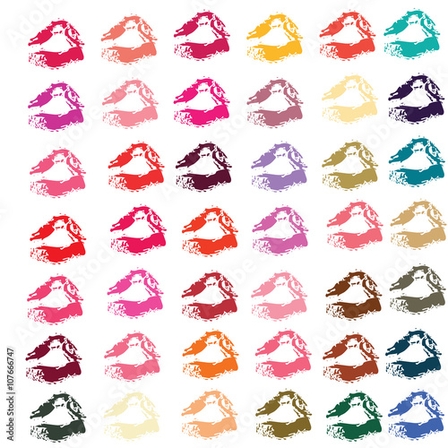 Collection of lipsticks print of mouth in 42 colors