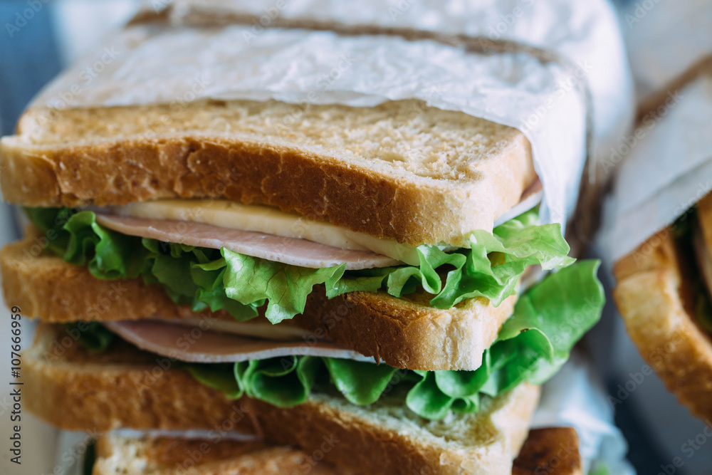 club sandwich with ham, cheese and salad club sandwich with ham, cheese and salad