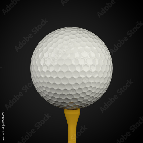 Golf ball, tee on black background. Clipping path.