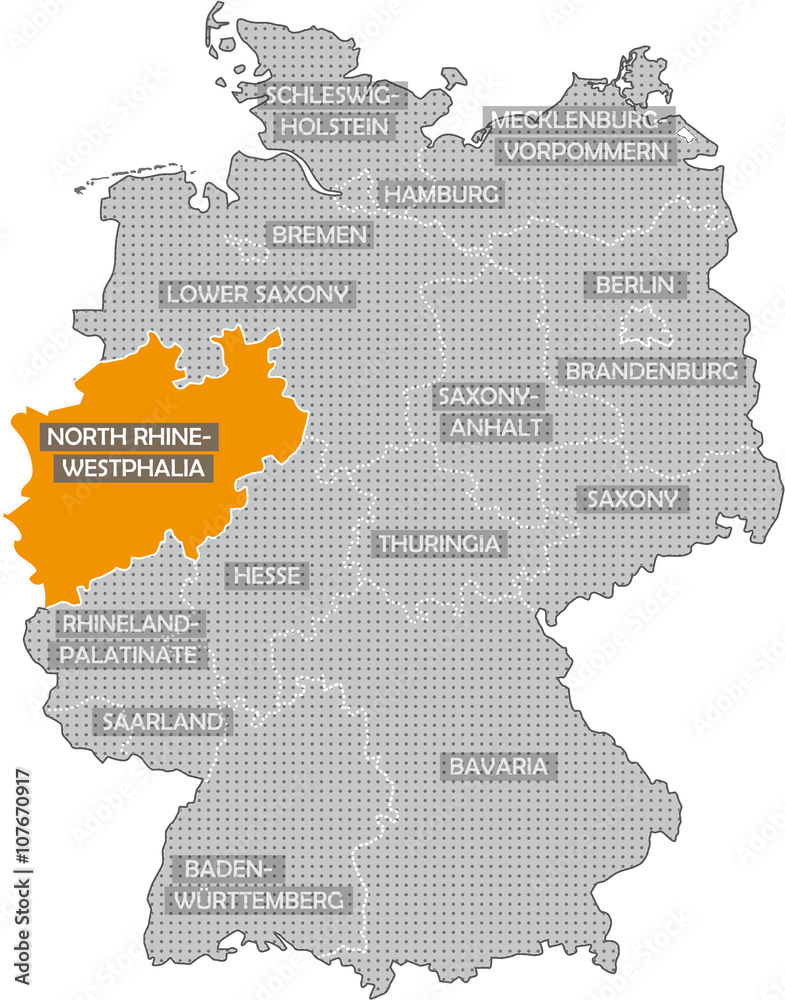 German federal states with English names: North Rhine Westphalia