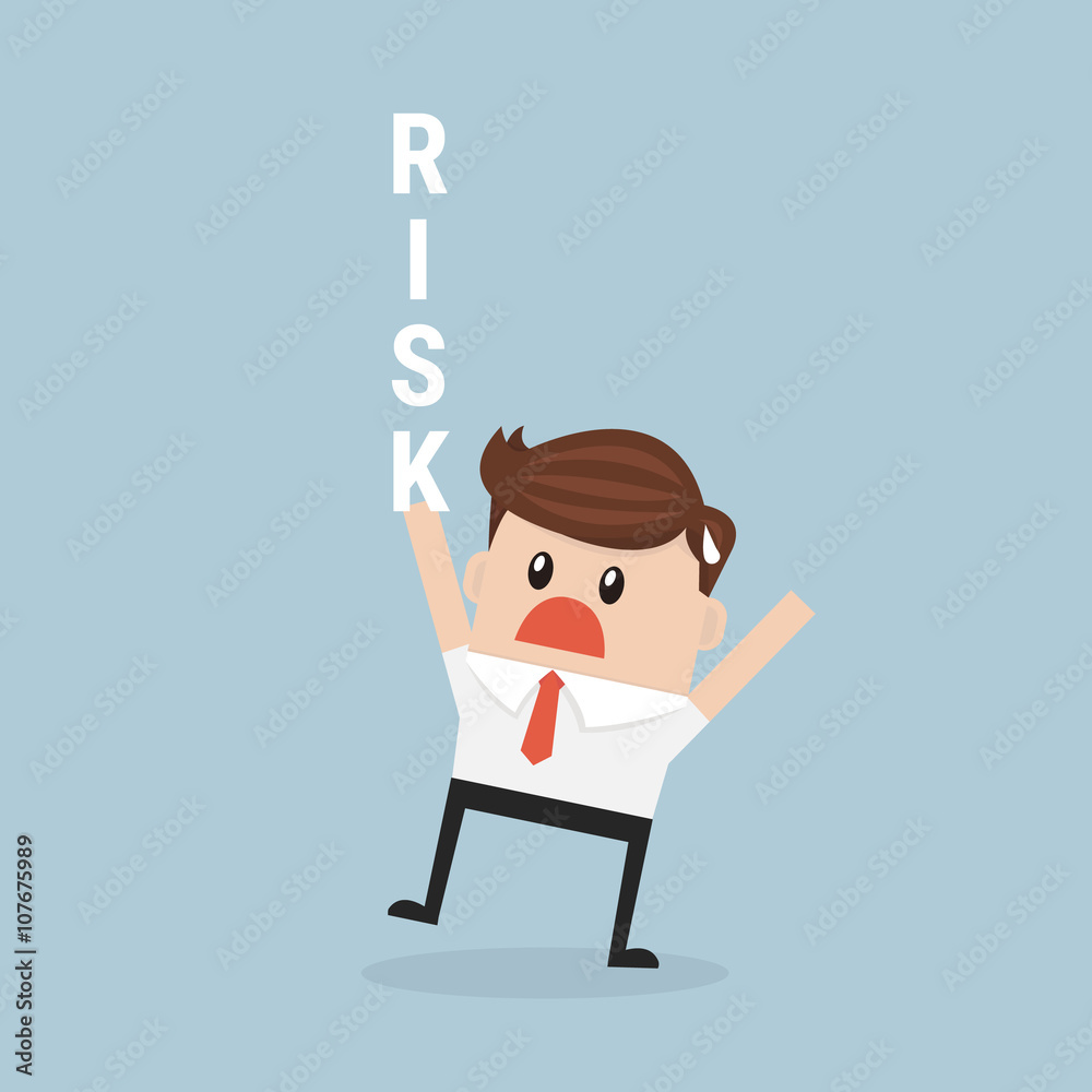 businessman hold risk text.