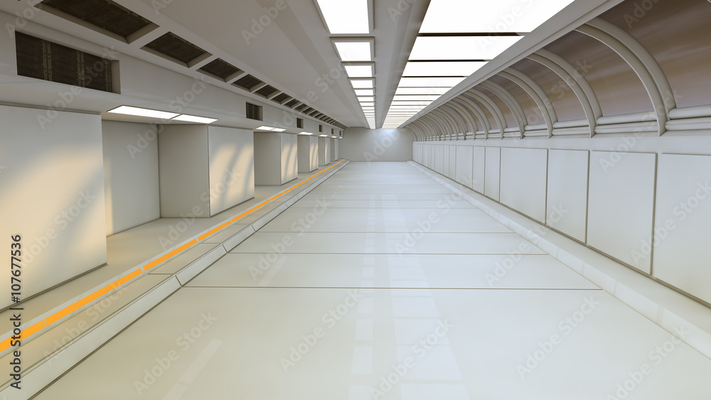 Obraz premium 3d render. Futuristic spaceship interior