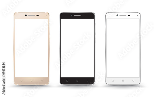 New realistic mobile phone smartphone collection mockups with blank screen isolated on white background. Vector illustration. for printing and web element, Game and application mockup.