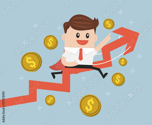 Businessman riding success arrow graph