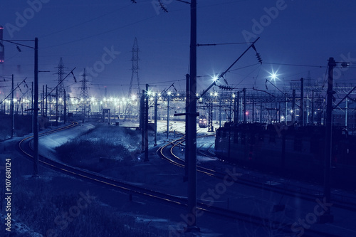 winter night view of the railway north landscape