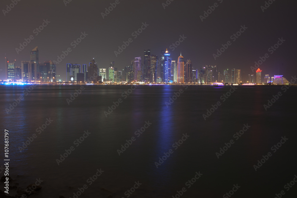 Doha skyline at night. Qatar