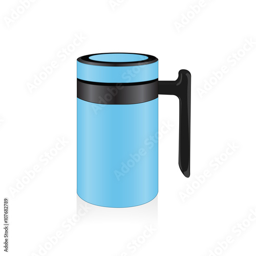 Vector baby blue thermo mug, travel mug, thermos isolated on white background