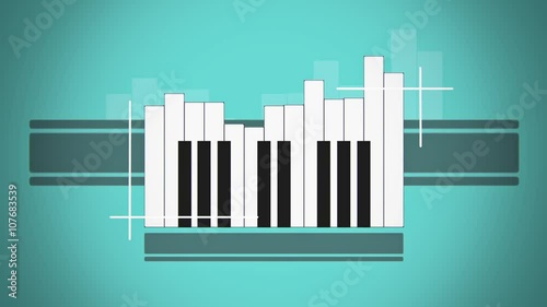Flat animation piano keyboard like abstract sound level on colorful background