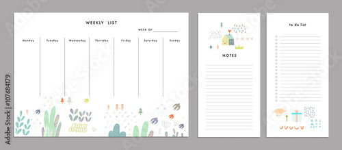 Weekly Planner Template. Organizer and Schedule with Notes and To Do list
