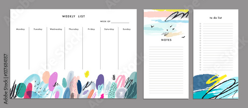 Weekly Planner Template. Organizer and Schedule with Notes and To Do list