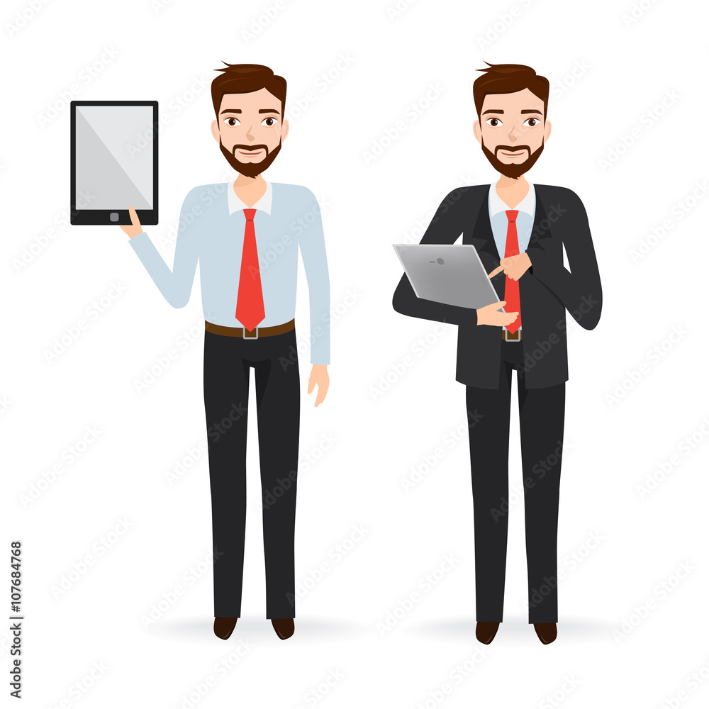 Handsome businessman using a touch pad tablet portable computer. Handsome businessman using a touch pad tablet portable computer.