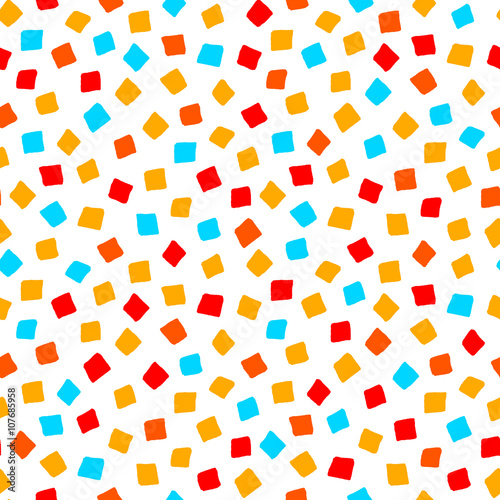 Colorful red orange yellow blue square shape geometric seamless pattern, vector