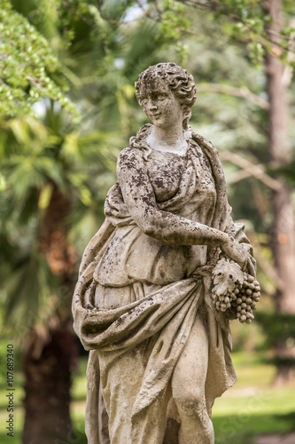 Beautiful stone sculpture in park of Tettuccio Terme Spa in Mon