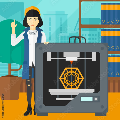 Woman with three D printer.