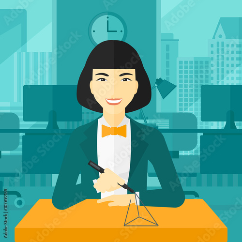 Woman using three D pen.