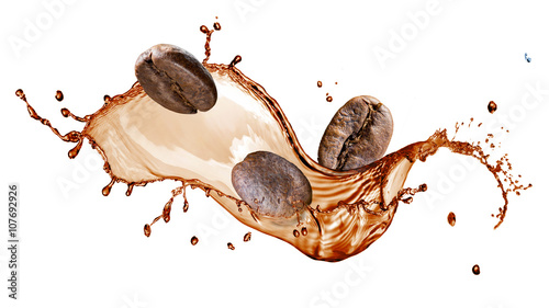 Foto Coffee beans with splash isolated on white