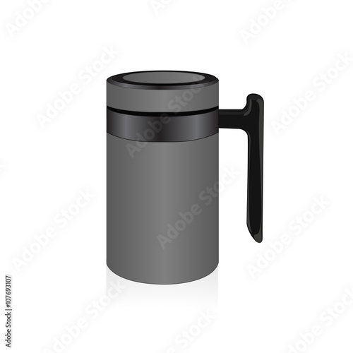 Vector grey thermo mug, travel mug, thermos isolated on white background