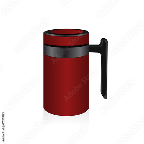 Vector dark red thermo mug, travel mug, thermos isolated on white background