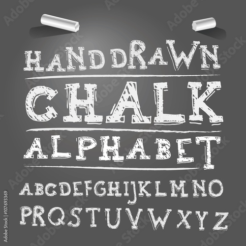 Hand drawing chalk font. Vector Illustration.