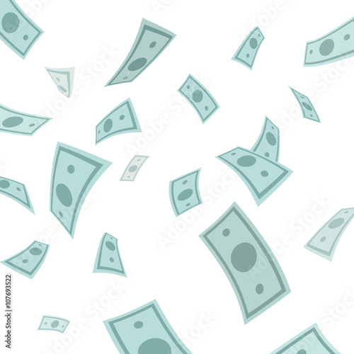 Money falling from above isolated on white background. Vector Illustration. 