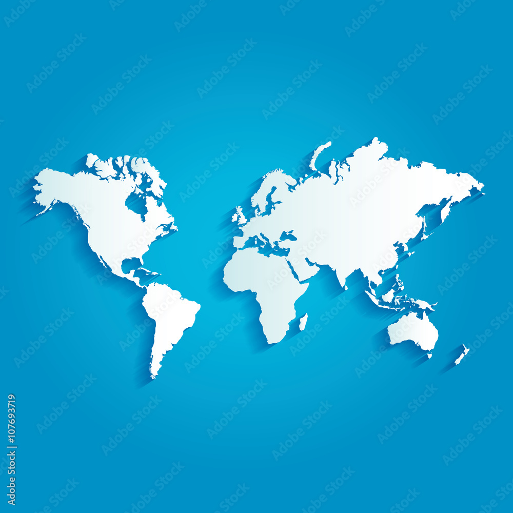 World map with shadow on blue background. World map with shadow on blue background.