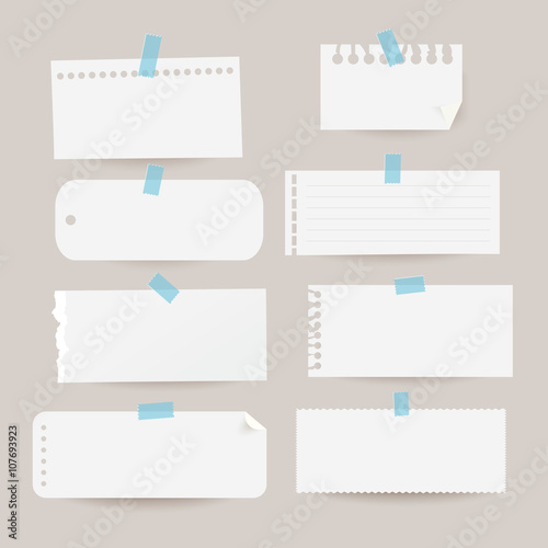 Set of various note papers. Vector illustration. 