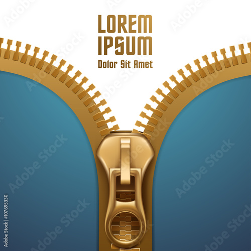 Gold zipper on white background