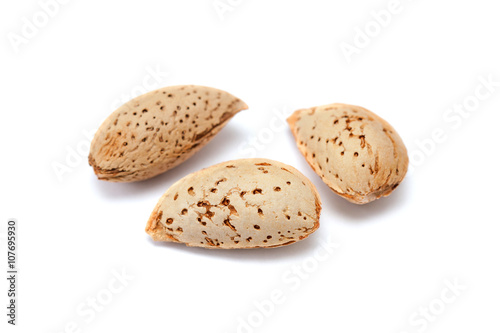 the almond nuts in shell isolated on white background