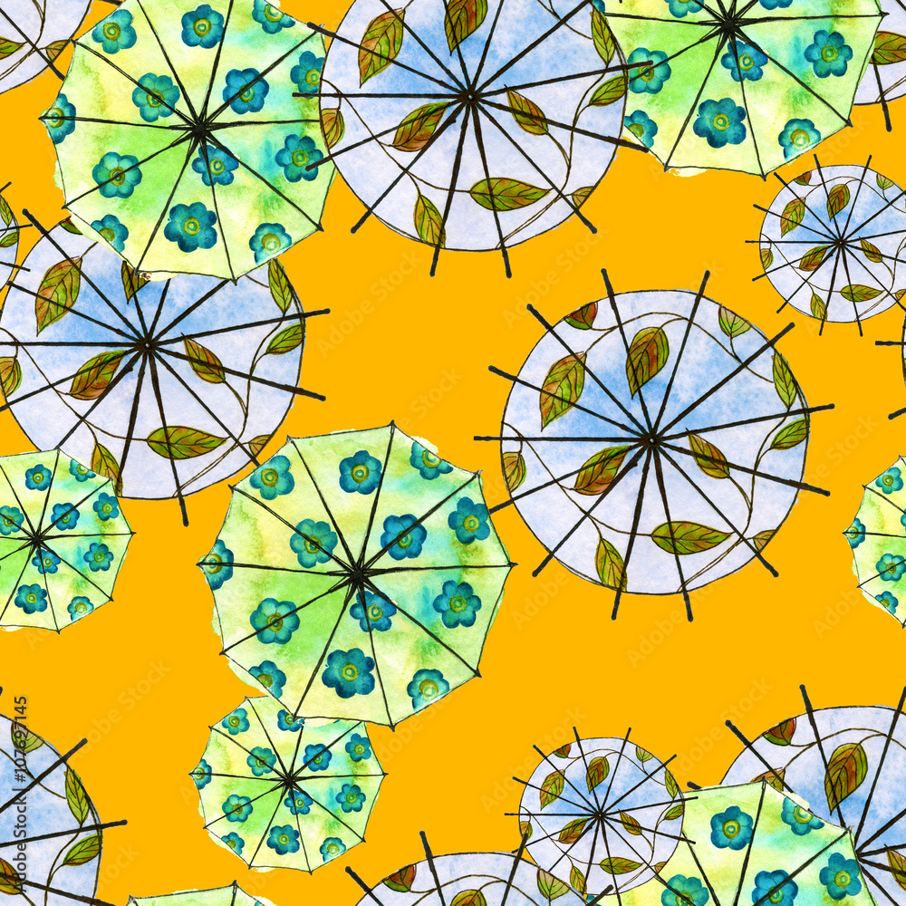 background seamless pattern with umbrellas. watercolor
