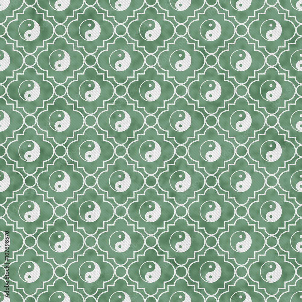 Green and White Yin Yang Tile Pattern Repeat Background