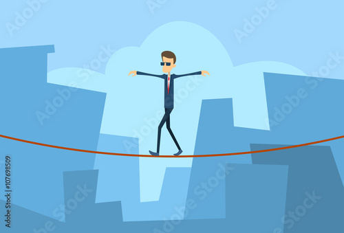 Businessman Walk Over Gap Business Man Balancing Problem Risk Concept Big City Background