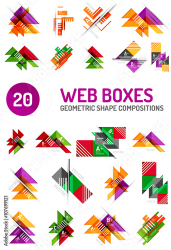 Set of web internet boxes with buttons and sample text