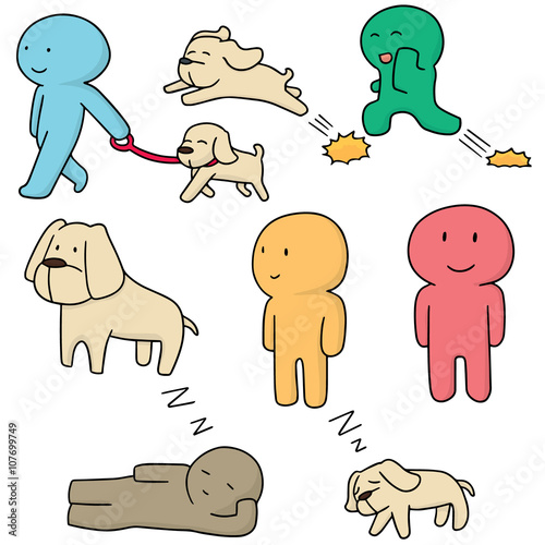 vector set of man and dog