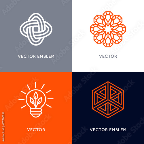 Vector set of abstract logo design templates in trendy linear st