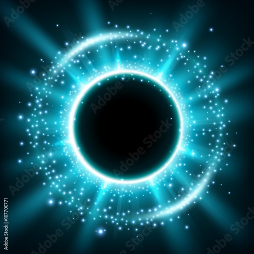 Blue shiny circle frame with glittering dust particles