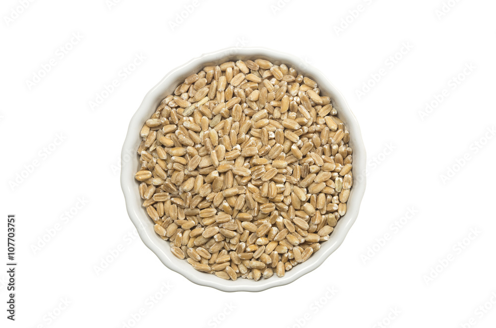 Pearled spelt in a ceramic pot Pearled spelt in a ceramic pot