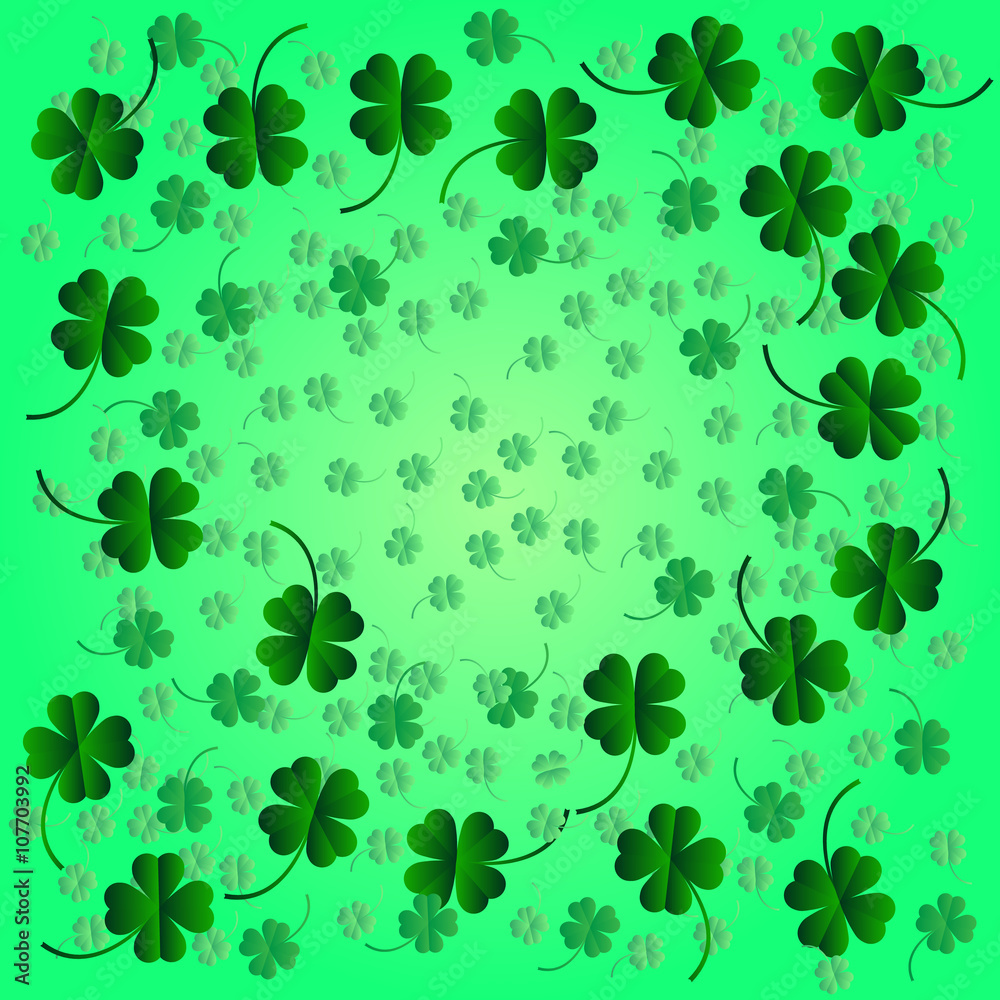 Green background with four leaf clovers, St. Patrick's Day background (vector illustration) Green background with four leaf clovers, St. Patrick's Day background (vector illustration)