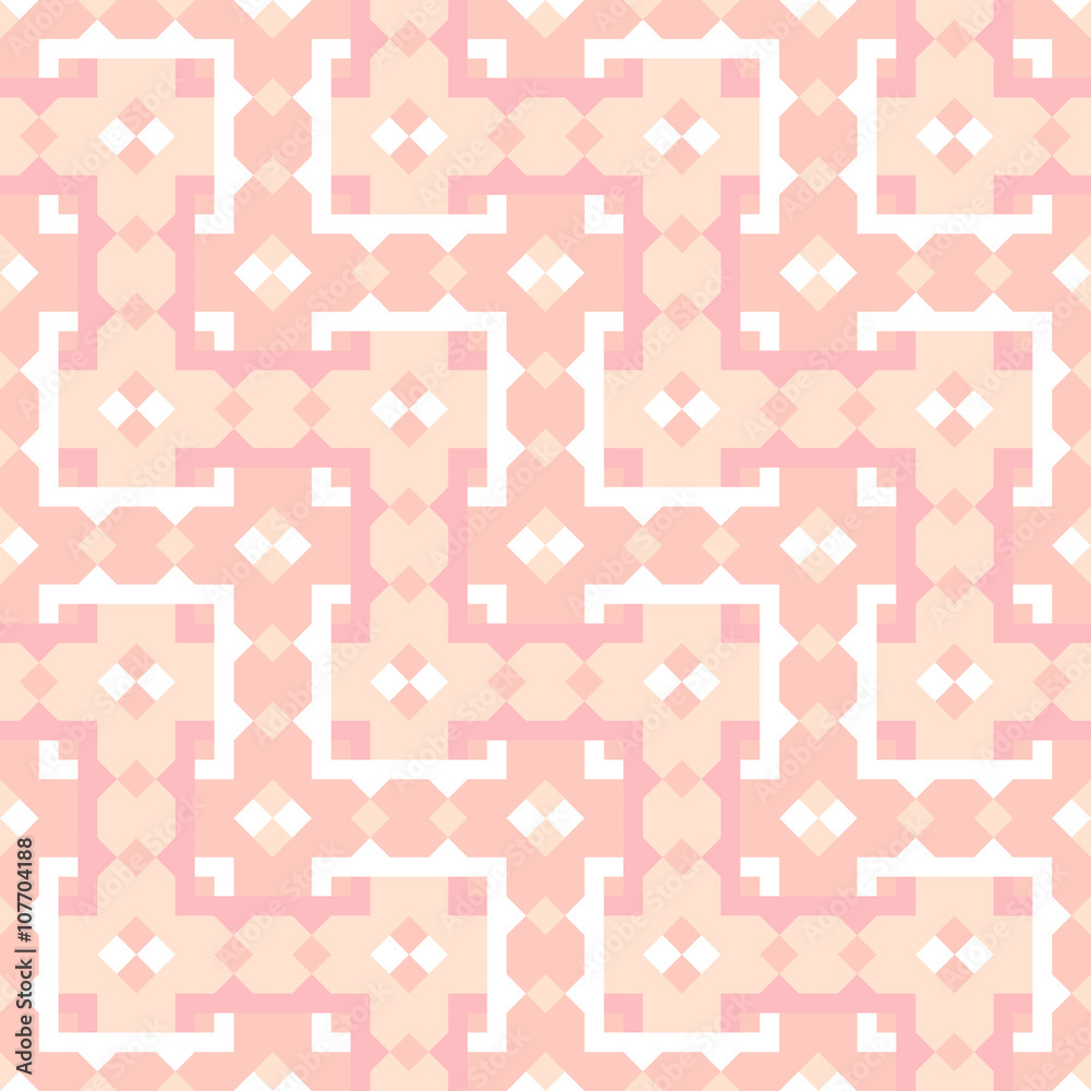 Seamless geometric pattern. Vector endless background of baby pink. Patchwork.