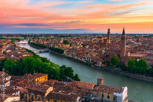Fototapeta Naklejka Na Ścianę i Meble -  Sunset aerial view of Verona. Italy